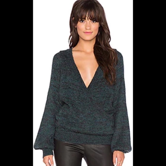 Free People Karina Wrap Sweater V Neck Medium Teal Boho Slouchy Lagenlook Jewel - Picture 1 of 4